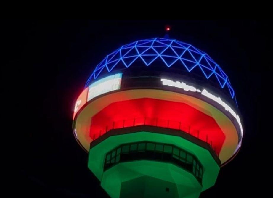 Turkey's Atakule Tower highlighted in colors of Azerbaijani flag