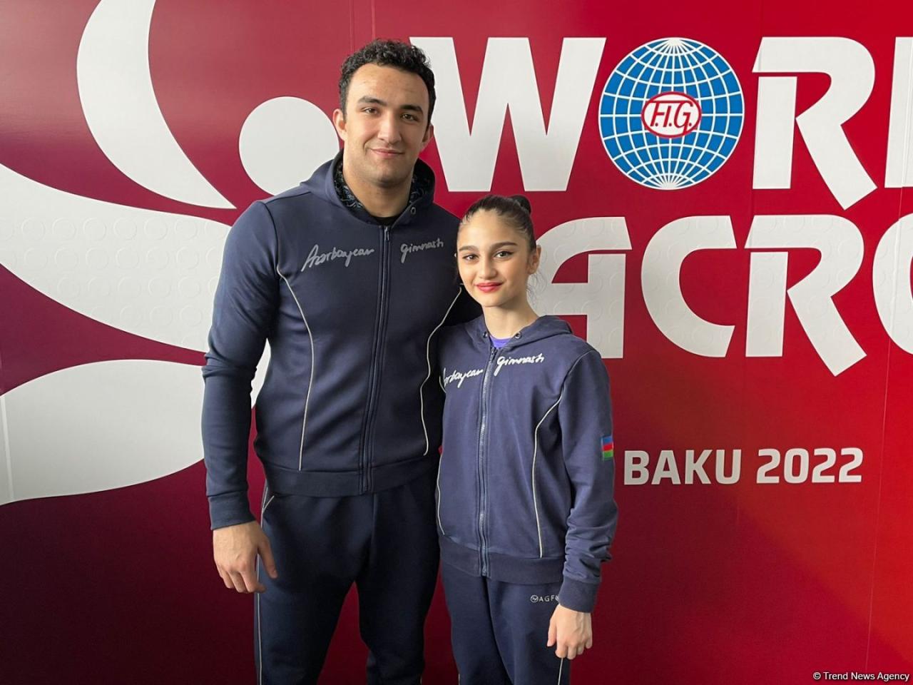 Azerbaijani athletes getting ready to perform at World Championship in Acrobatic Gymnastics