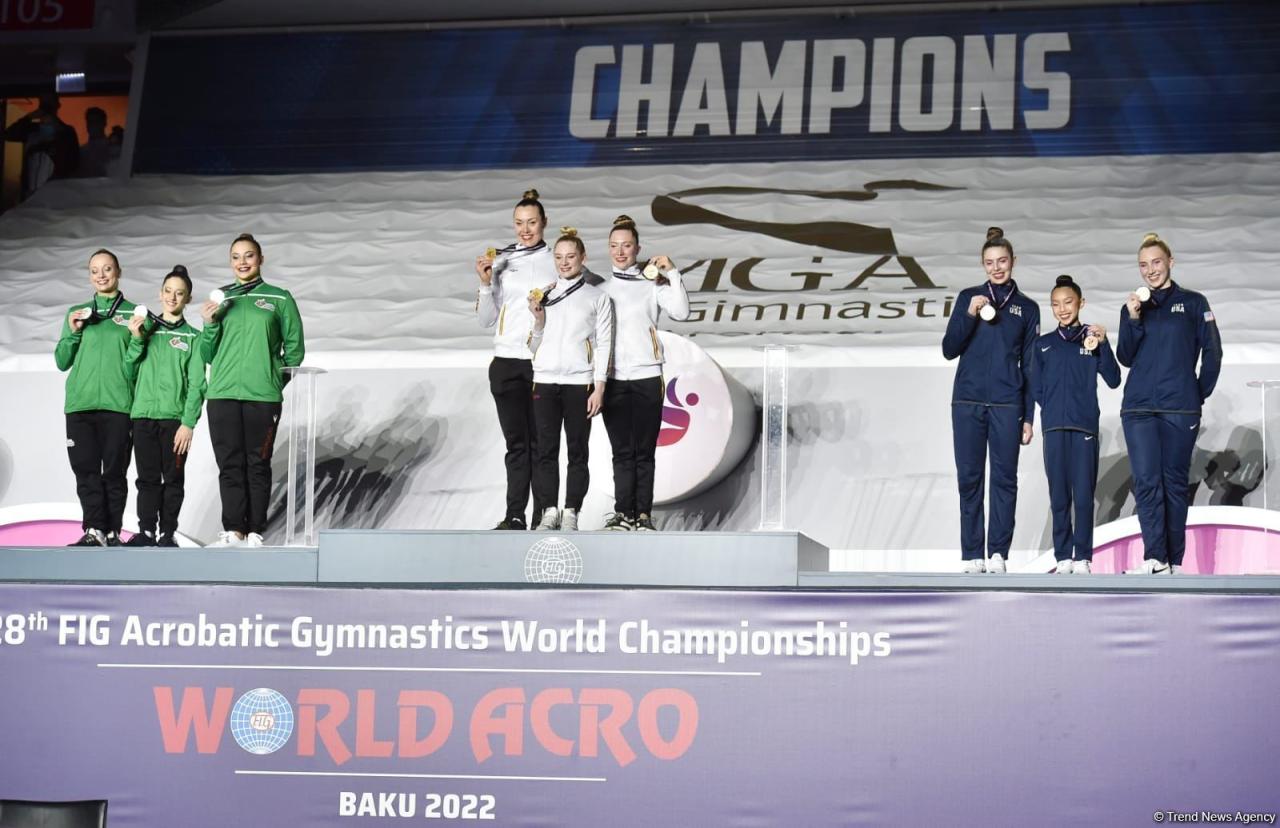 Awards ceremony among mixed pairs, women's and men's groups held at 28th FIG Acrobatic Gymnastics World Championships in Baku [PHOTO]