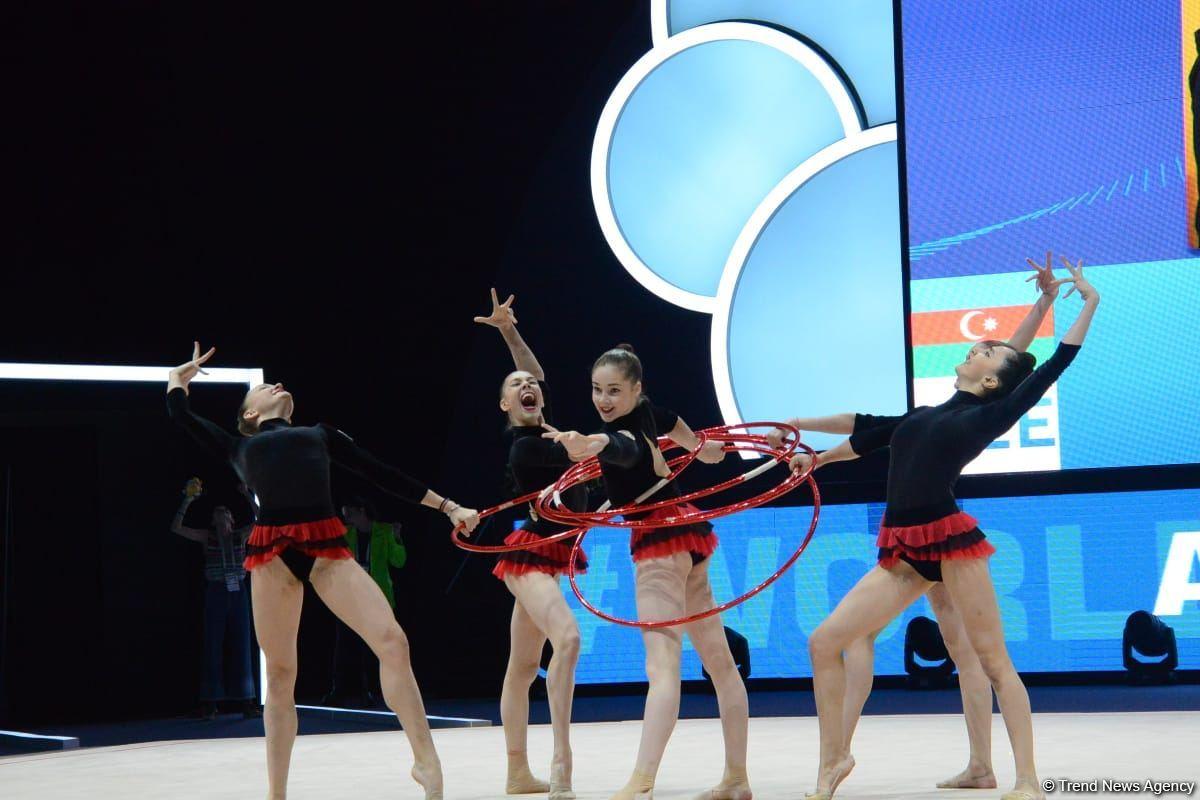 Azerbaijani team wins group exercises with five hoops at World Cup in Baku [PHOTO]