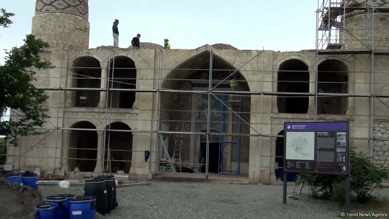 Repair & restoration work in Azerbaijan's Aghdam Juma Mosque continues - Trend TV [PHOTO/VIDEO]