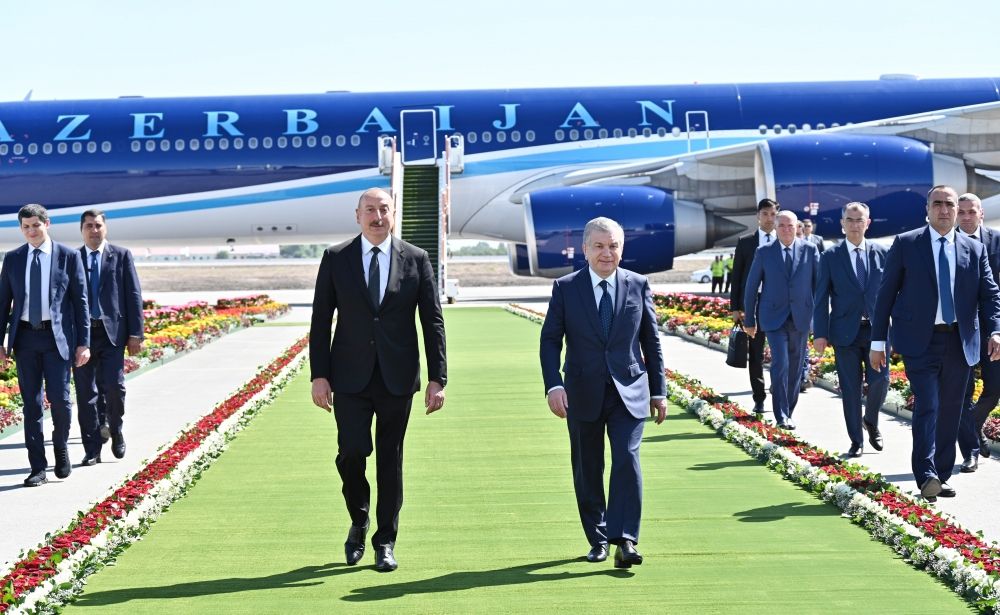 President Ilham Aliyev arrives in Urgench city, Uzbekistan