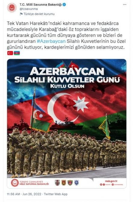 Turkish MoD shares publication on occasion of Day of Armed Forces of Azerbaijan [PHOTO] - Gallery Image