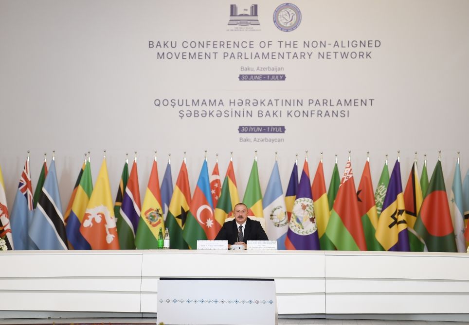 Azerbaijani president addressing Baku conference of Non-Aligned Movement's Parliamentary Network [UPDATE]