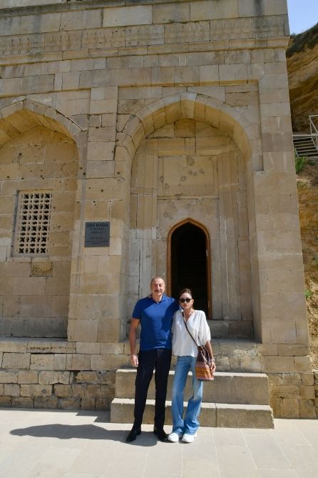 President Ilham Aliyev, First Lady Mehriban Aliyeva view reconstruction works carried out in Diri Baba tomb in Gobustan [UPDATE] - Gallery Image