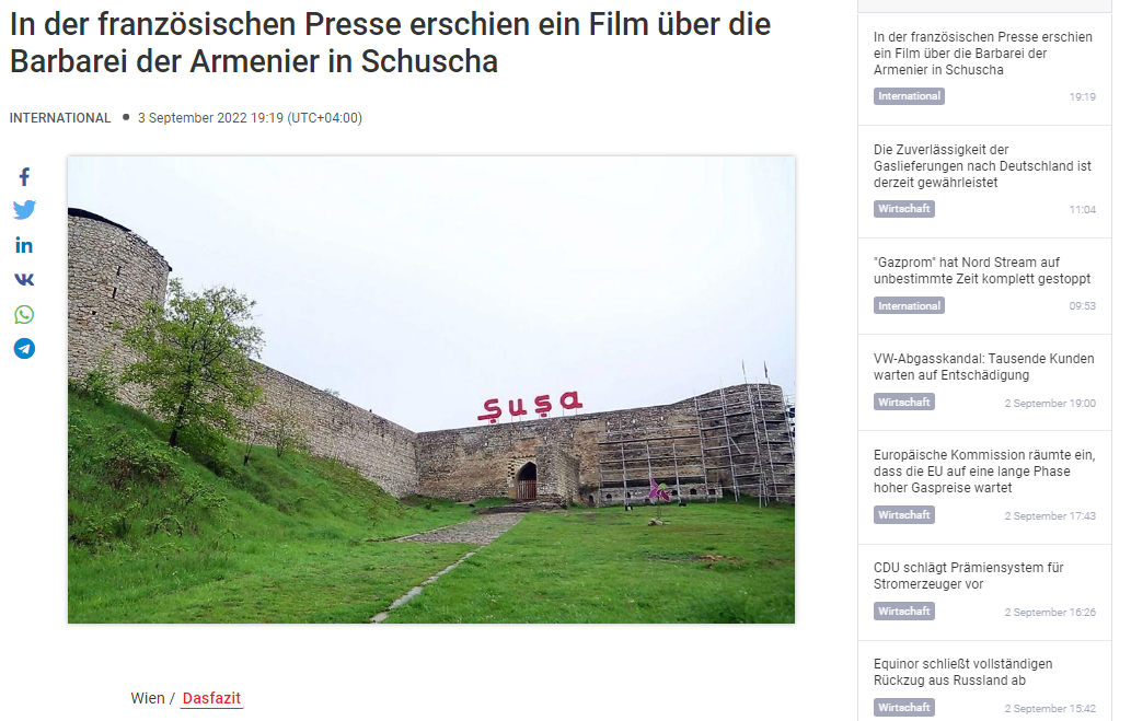 Film about vandalism of Armenians in Shusha published in Austrian press [VIDEO]