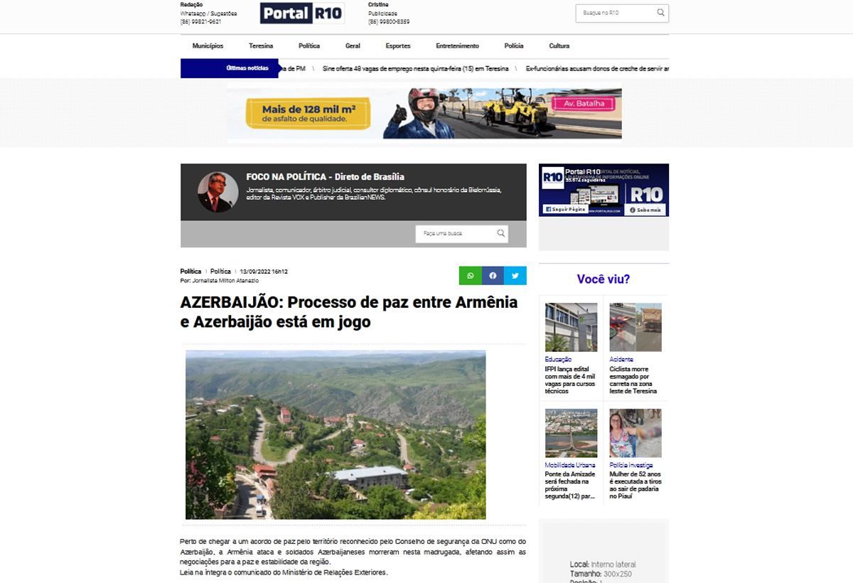 Brazilian media talks provocation of Armenia against Azerbaijan