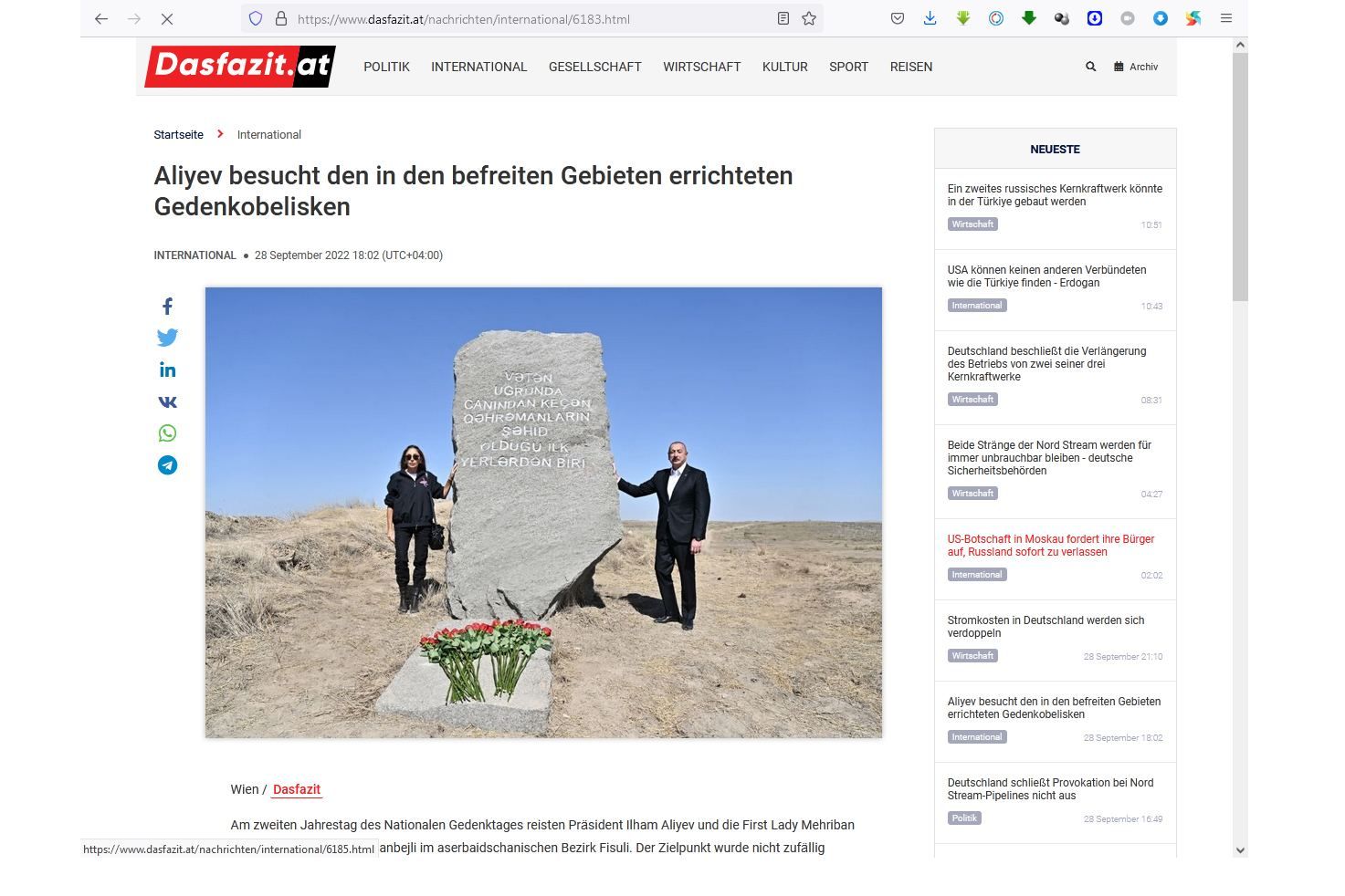 Austrian media covers trip of President Ilham Aliyev, First Lady Mehriban Aliyeva to Garakhanbayli village in Fuzuli district