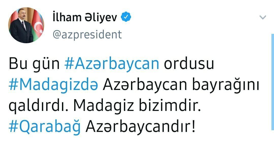 Chronicles of Victory (October 3, 2020): President Ilham Aliyev announces that Azerbaijani Army raised Azerbaijani flag in Madagiz [PHOTO] - Gallery Image