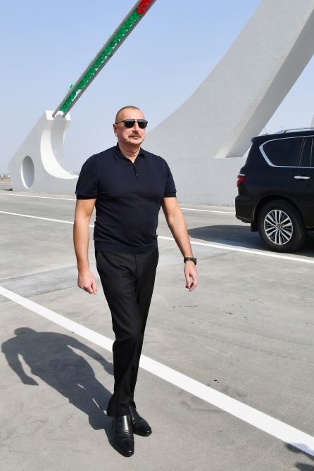 President Ilham Aliyev views work underway on Barda-Aghdam highway [PHOTO/VIDEO] - Gallery Image