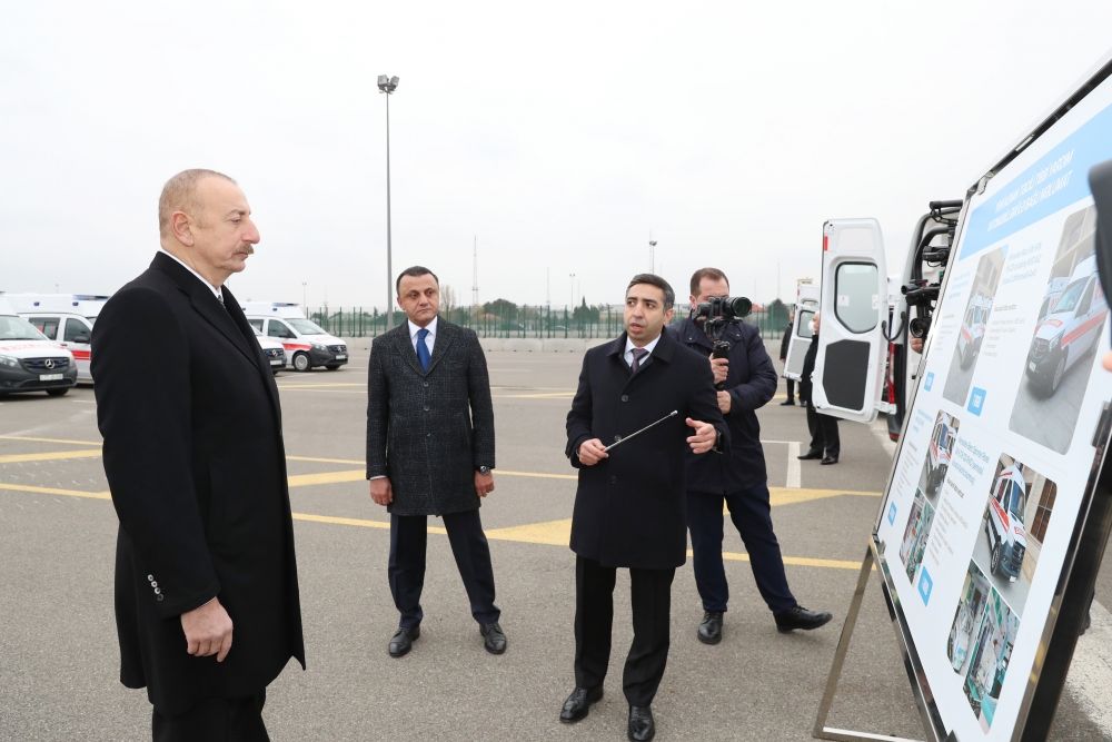 President Ilham Aliyev views newly purchased special purpose equipment and ambulances [UPDATE]