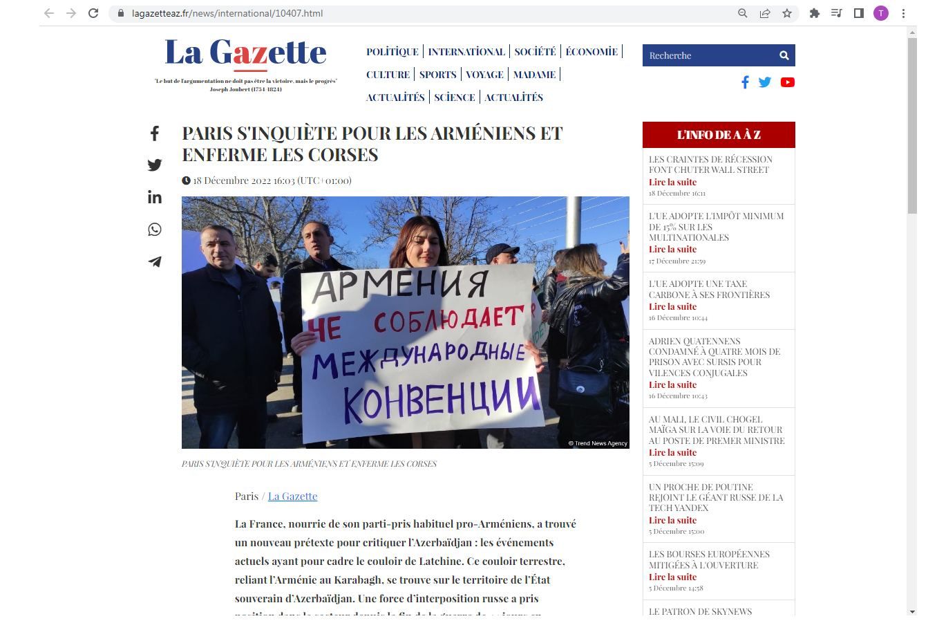 French double standards: My country supports Armenian separatism while persecuting Corsicans - French journalist