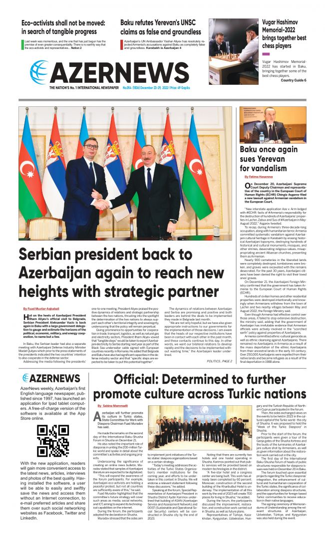 AZERNEWS releases another print issue