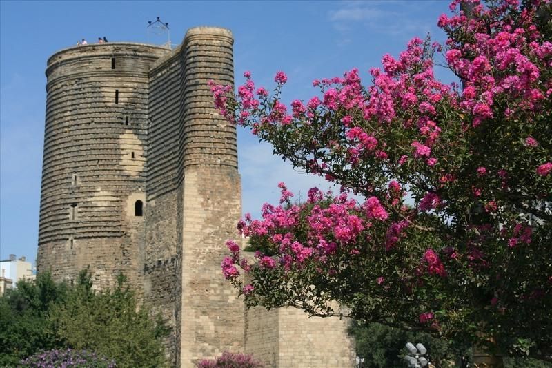 Repairs underway around Azerbaijan's most spectacular & historical tower in downtown