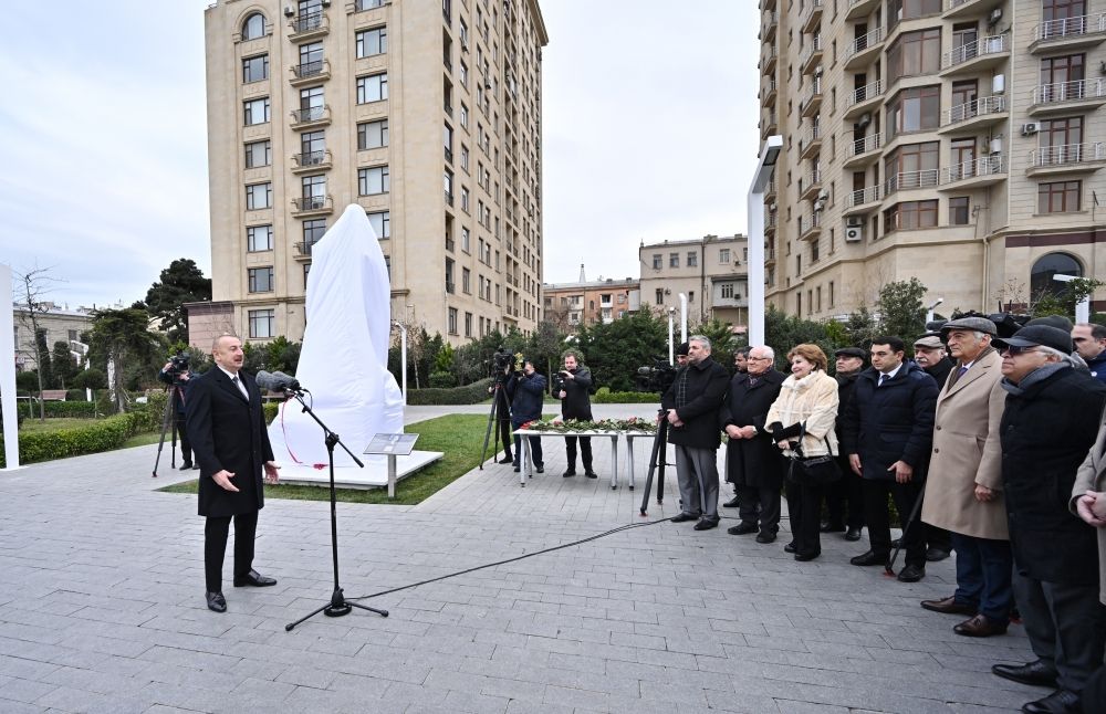 President Ilham Aliyev unveils statue of prominent composer Tofig Guliyev in Baku [UPDATE]