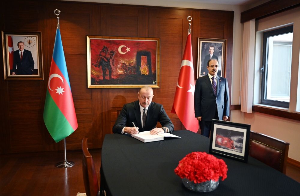 Azerbaijani president visits Turkiye's Baku embassy to express condolences over numerous human casualties [UPDATE] - Gallery Image