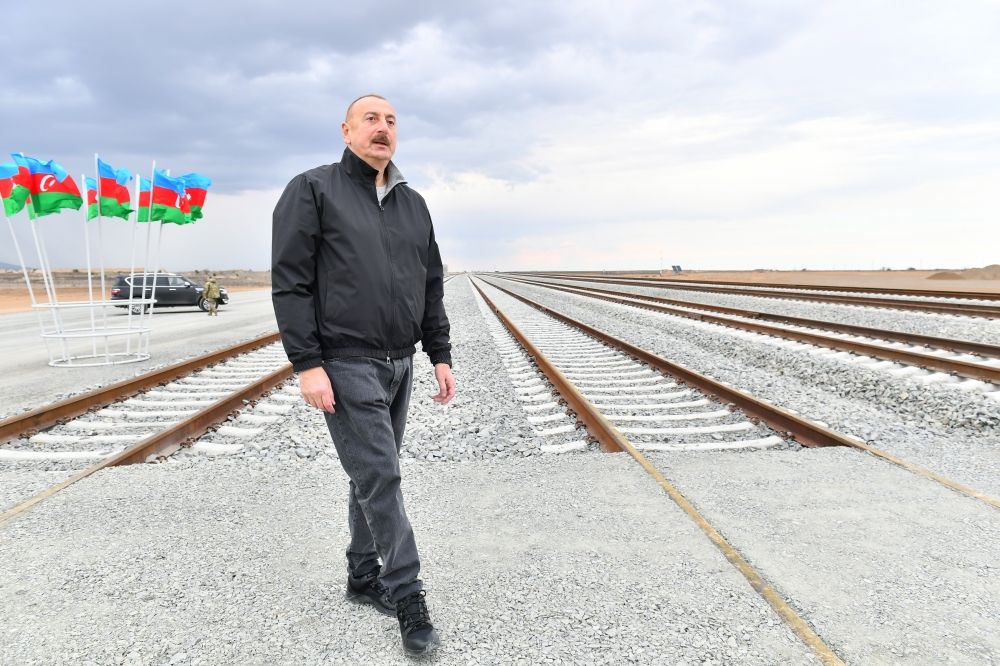 President Ilham Aliyev views construction progress of Barda-Aghdam railway line [PHOTOS/VIDEO]