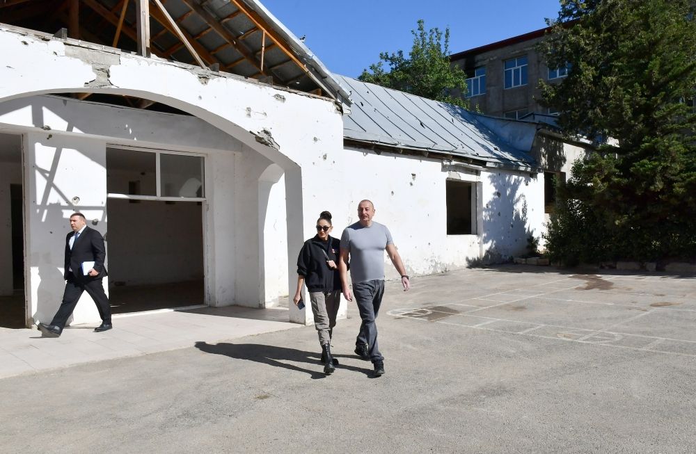 Azerbaijani President views restoration project of 360-seat school in Hadrut settlement [PHOTOS]