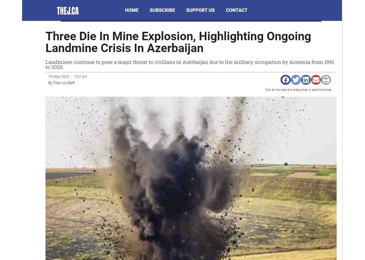 Canadian media publishes article on Azerbaijan's landmine problem