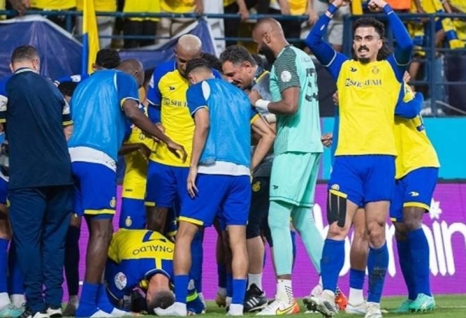 Cristiano Ronaldo prostrates after scoring goal in Saudi Pro League