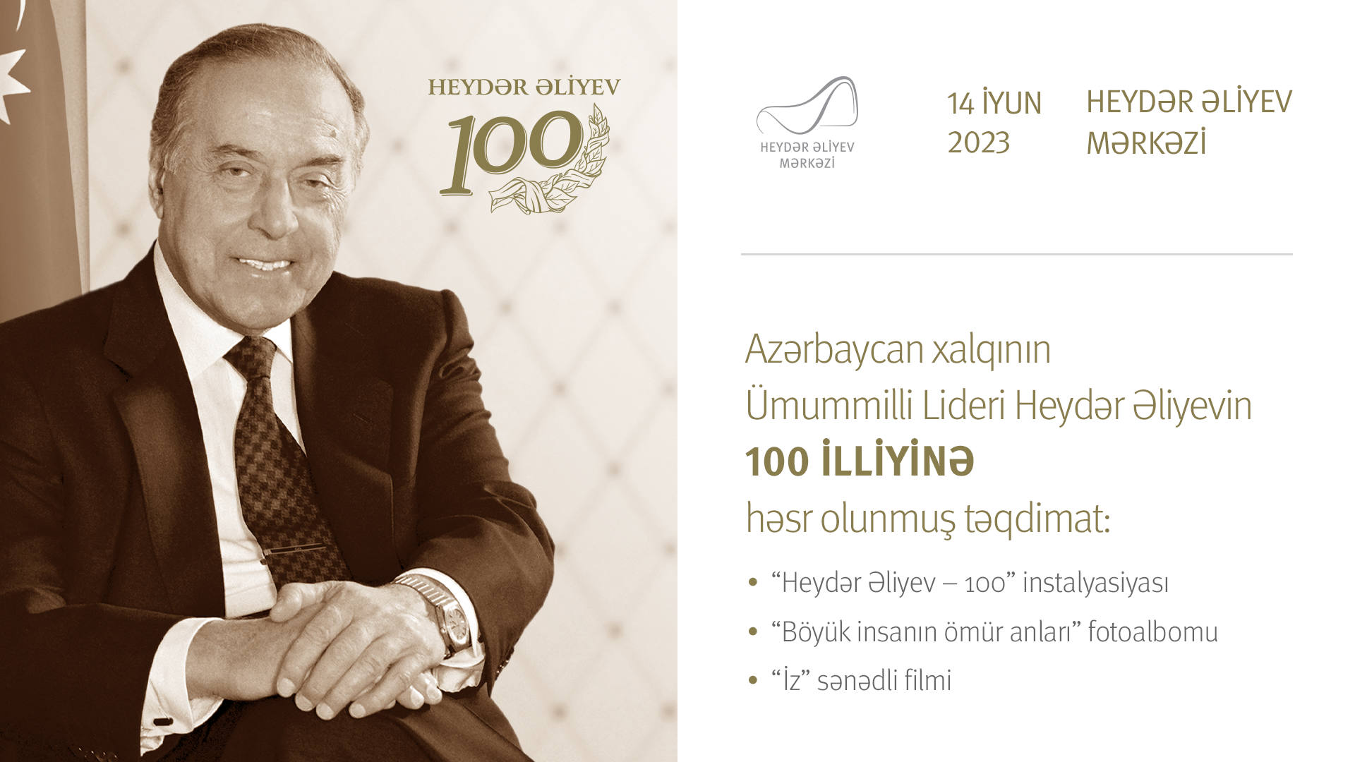 Heydar Aliyev Center to host a presentation dedicated to the 100th anniversary of National Leader Heydar Aliyev