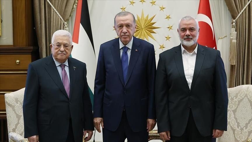 Turkish President Erdogan meets with Palestinian counterpart Mahmoud Abbas, Hamas political chief