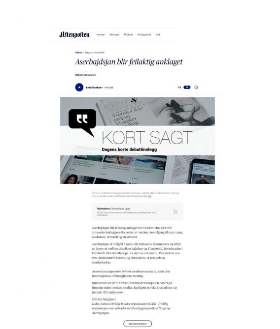 Armenian lies exposed in Norwegia's influential newspaper