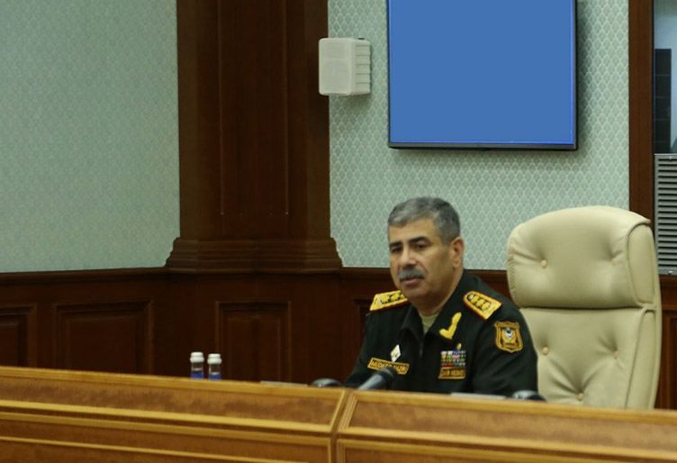 Azerbaijan Defense Minister Colonel General holds an official meeting