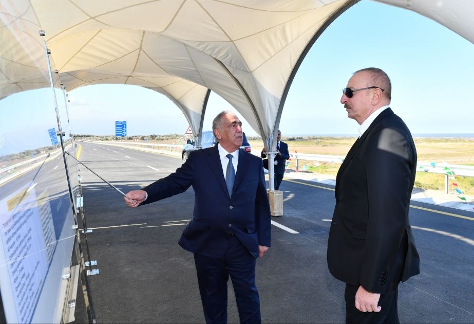 President Ilham Aliyev attends opening of new Baku-Guba-Russian state border toll road [PHOTOS]