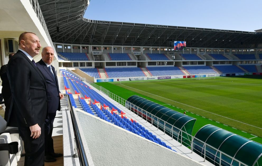 President Ilham Aliyev views conditions created at rebuilt Sumgayit city stadium [PHOTOS/VIDEO]