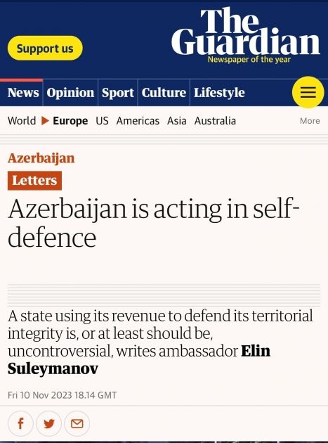 The Guardian: Azerbaijan is acting in self-defence