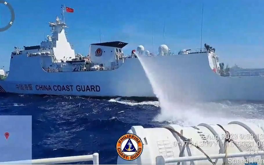 Chinese Coast Guard uses water cannons against Philippine vessels
