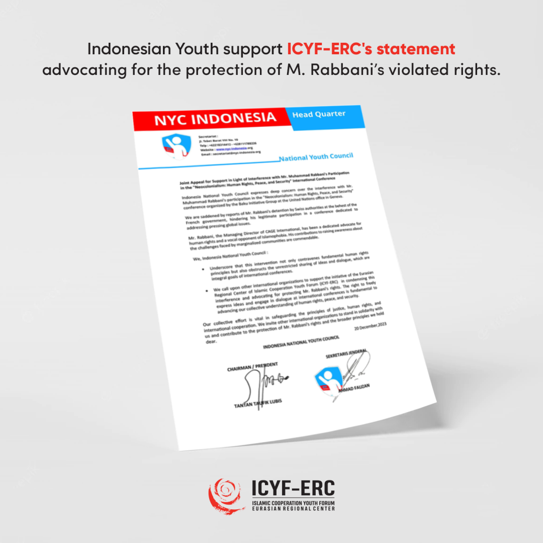 Indonesian youth organisations support ICYF-ERC’s declaration on Rabbani