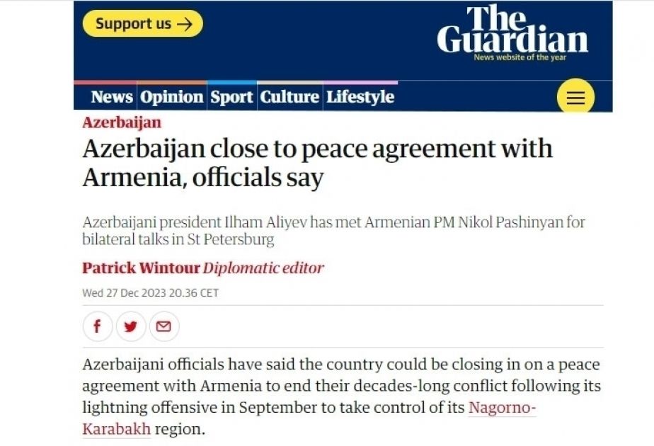Britain's The Guardian publishes article on Azerbaijan-Armenia relations
