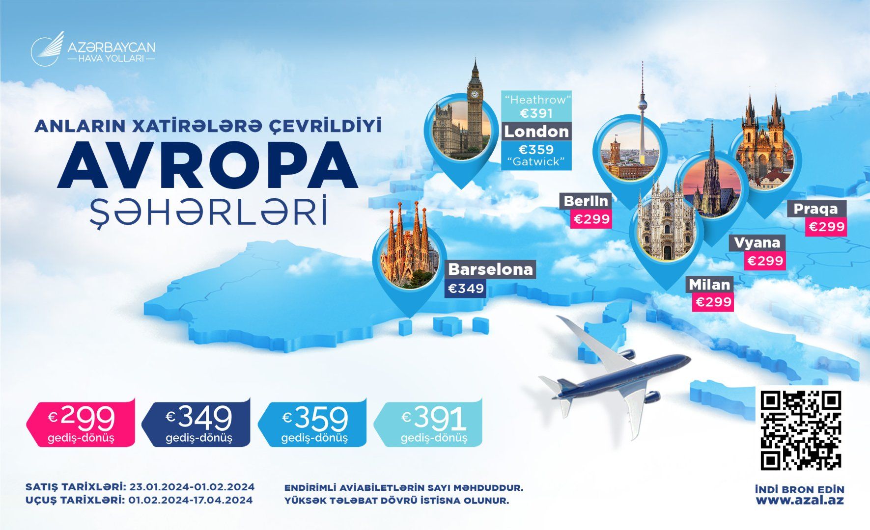 AZAL offers discounted tickets to six European cities