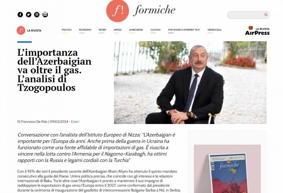 Italian publication says Azerbaijan's importance for Europe is more than supplying natural gas