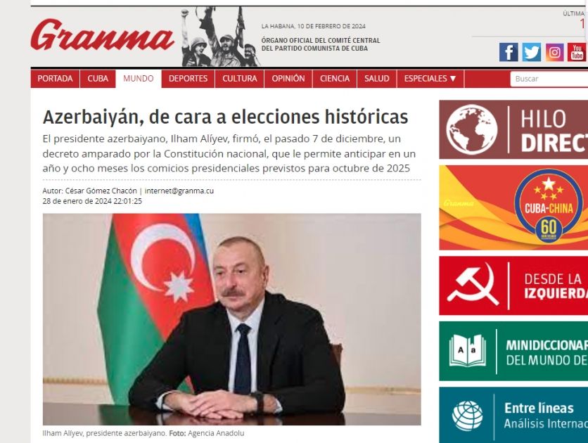 Azerbaijan's snap presidential election in spotlight of Cuban press