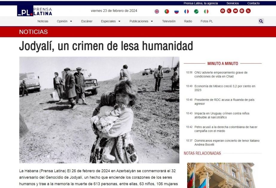 Cuban Prensa Latina News Agency highlights Khojaly genocide