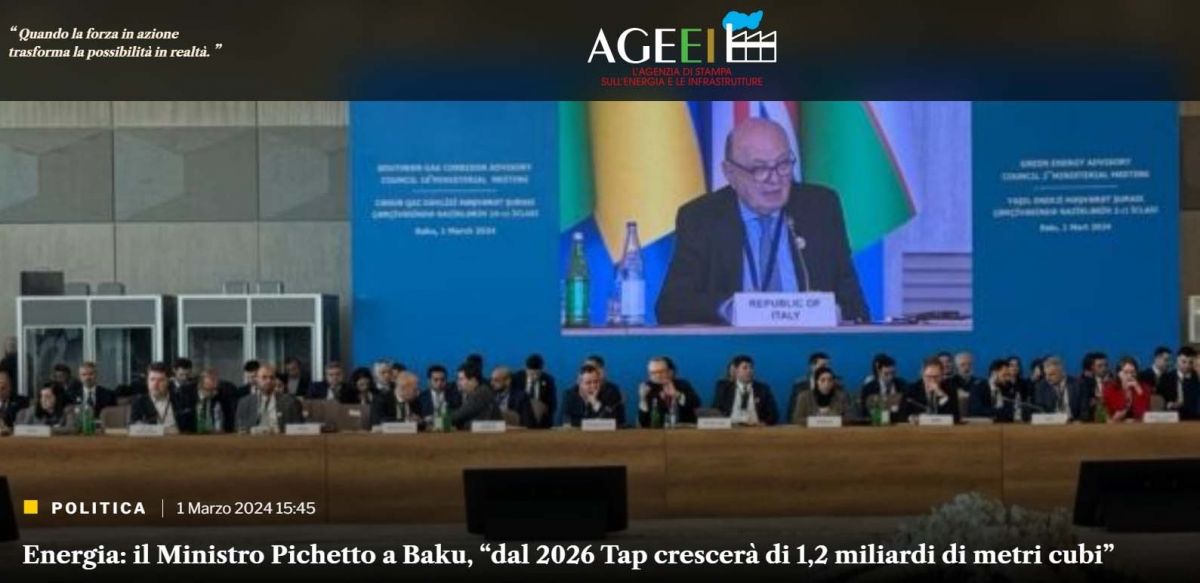 Baku-hosted meetings on Southern Gas Corridor in Italian media spotlight