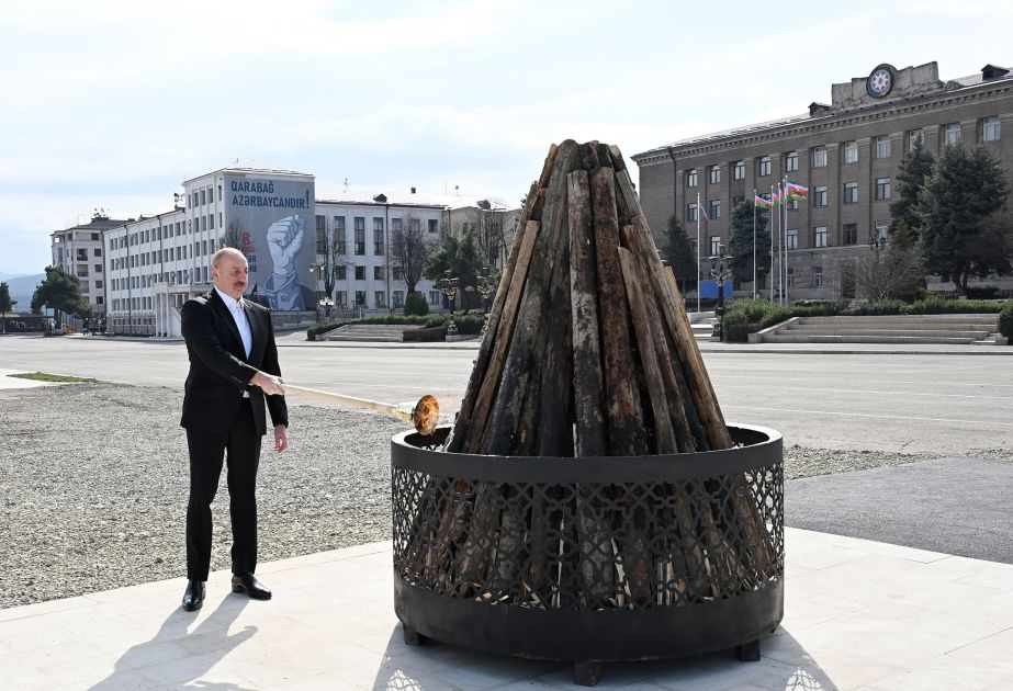 President Ilham Aliyev lit Novruz bonfire in city of Khankendi [PHOTOS]