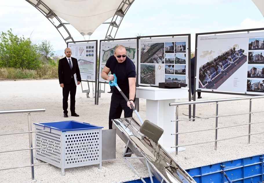 President Ilham Aliyev lays foundation stone for Sarijalli village in Jabrayil district