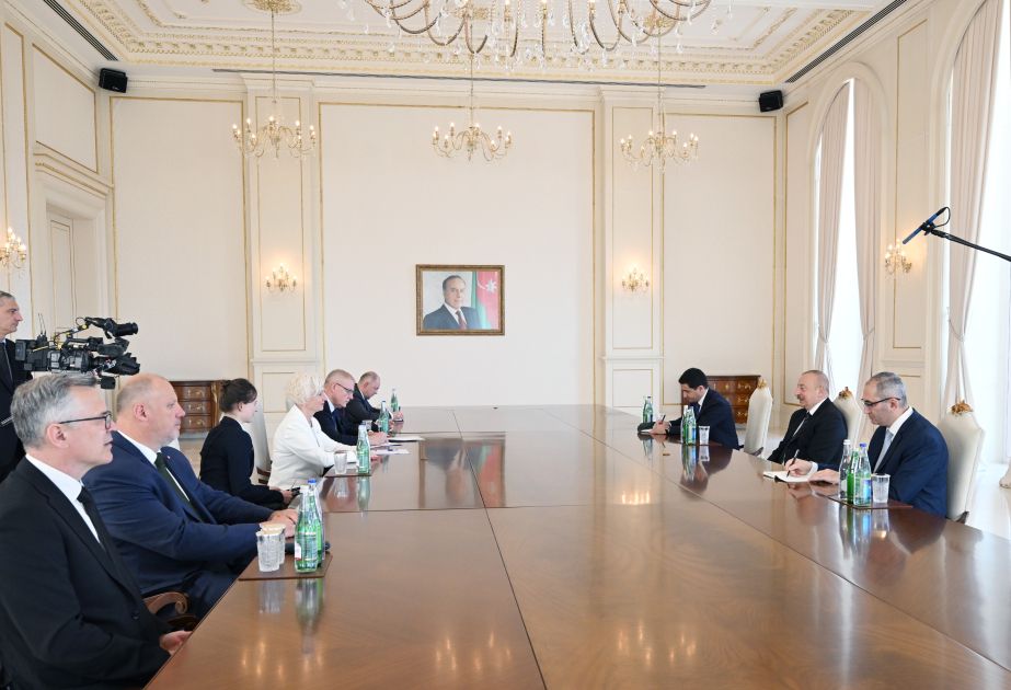 President Ilham Aliyev receives Speaker of Latvian Saeima and her accompanying delegation [PHOTOS/VIDEO]