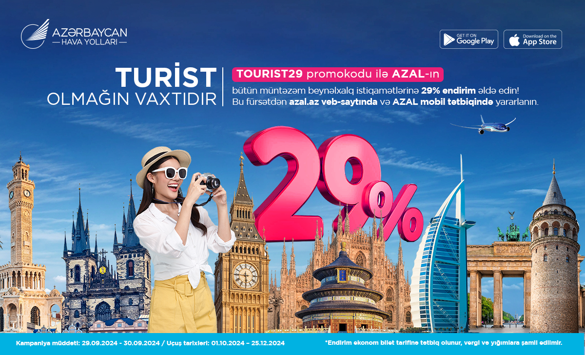 AZAL offers 29% discount on international flights in honour of Tourism Workers' Day