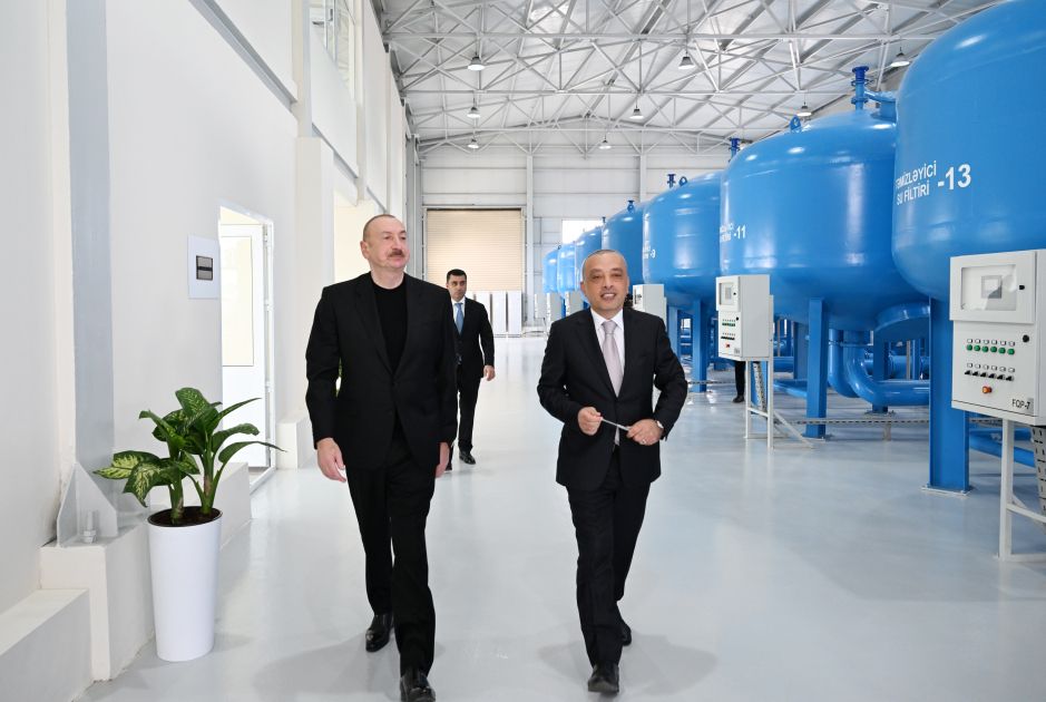 President Ilham Aliyev attends inauguration of sand-free filter water treatment facility in Yevlakh [PHOTOS]