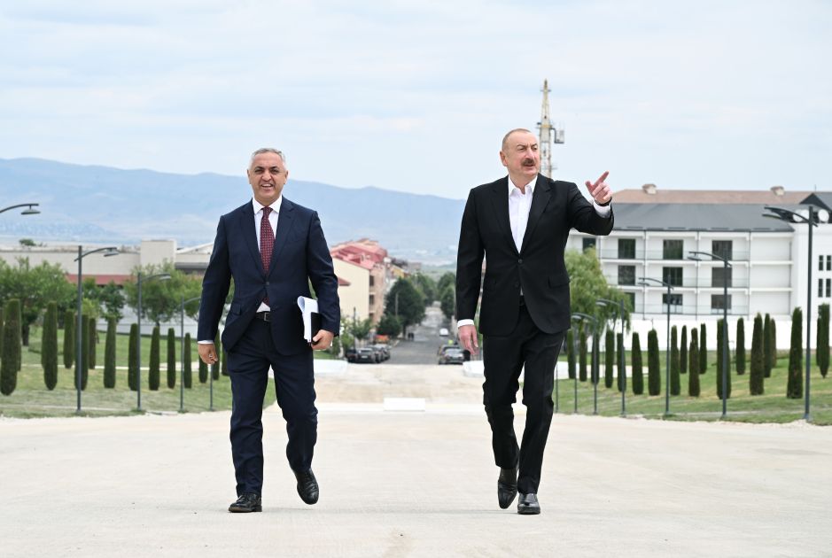 President Ilham Aliyev reviews construction work at Victory Park in Khankendi [PHOTOS]