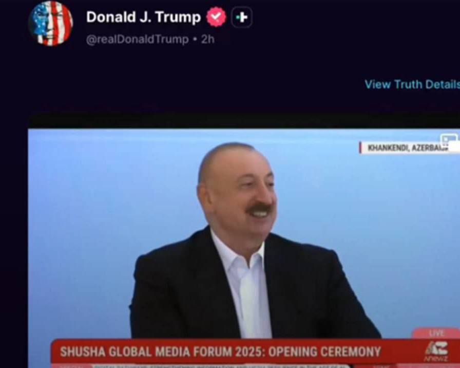 Trump shares President Ilham Aliyev’s remarks from Shusha Global Media Forum, praises alignment on core values