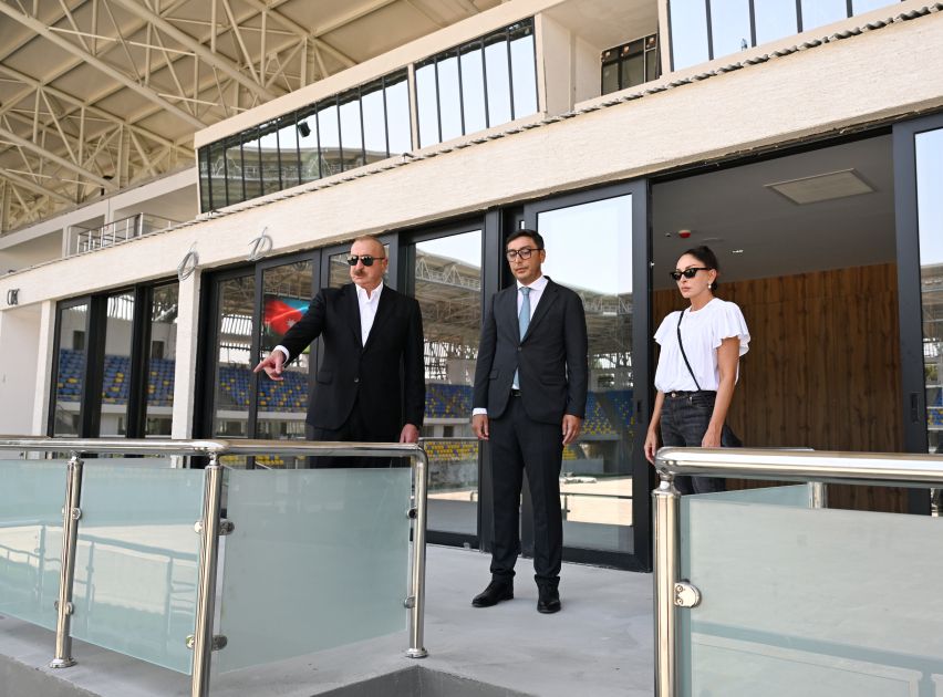 President Ilham Aliyev, First Lady Mehriban Aliyeva view construction progress at Ganja city stadium [PHOTOS]