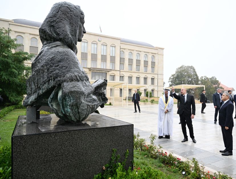 President Ilham Aliyev, UAE President view bullet-riddled statues of Azerbaijan’s prominent figures in Shusha [PHOTOS]