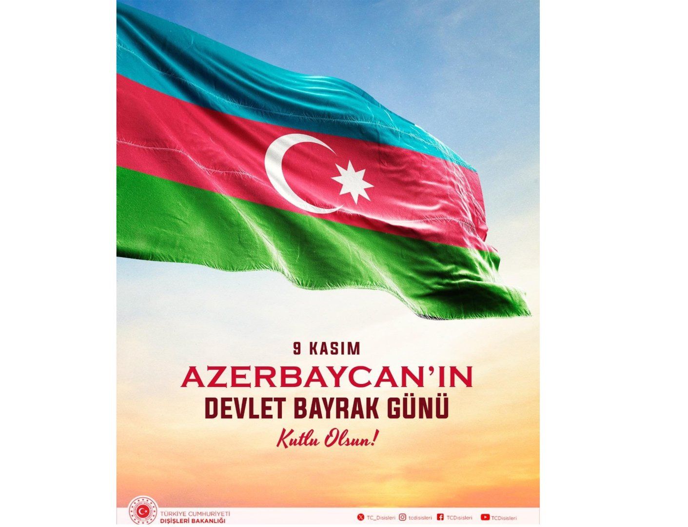 Turkish MFA shares post on National Flag Day of Azerbaijan