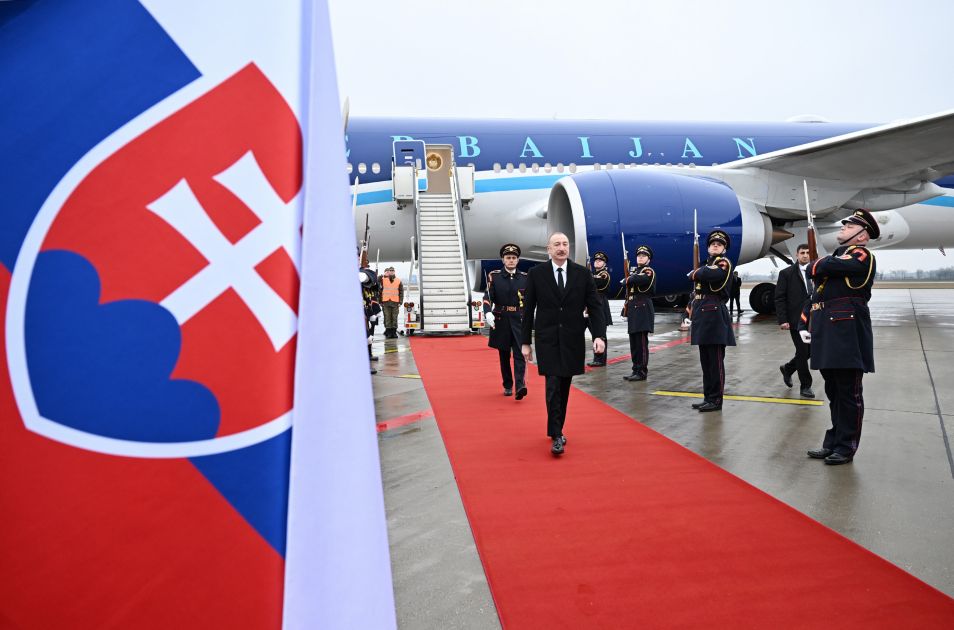 President Ilham Aliyev arrives on official visit to Slovakia [PHOTOS]